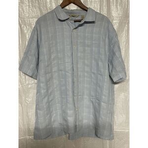 Paradise Collection Light Gray Plaid Short Sleeve Button Shirt XXL Casual Summer